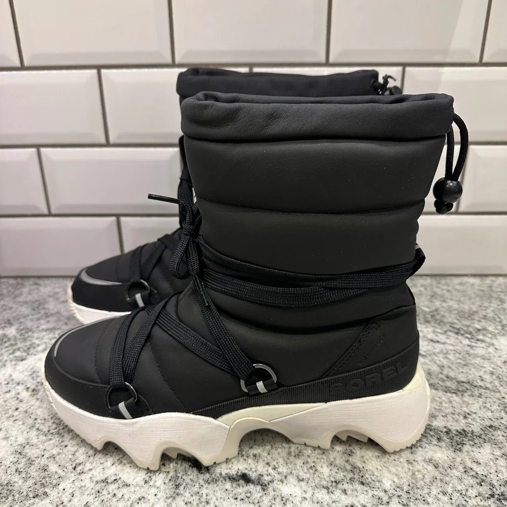 Sorel Women 9 Kinetic Impact NXT Mid Boot Black Waterproof Insulated Puffer Tech